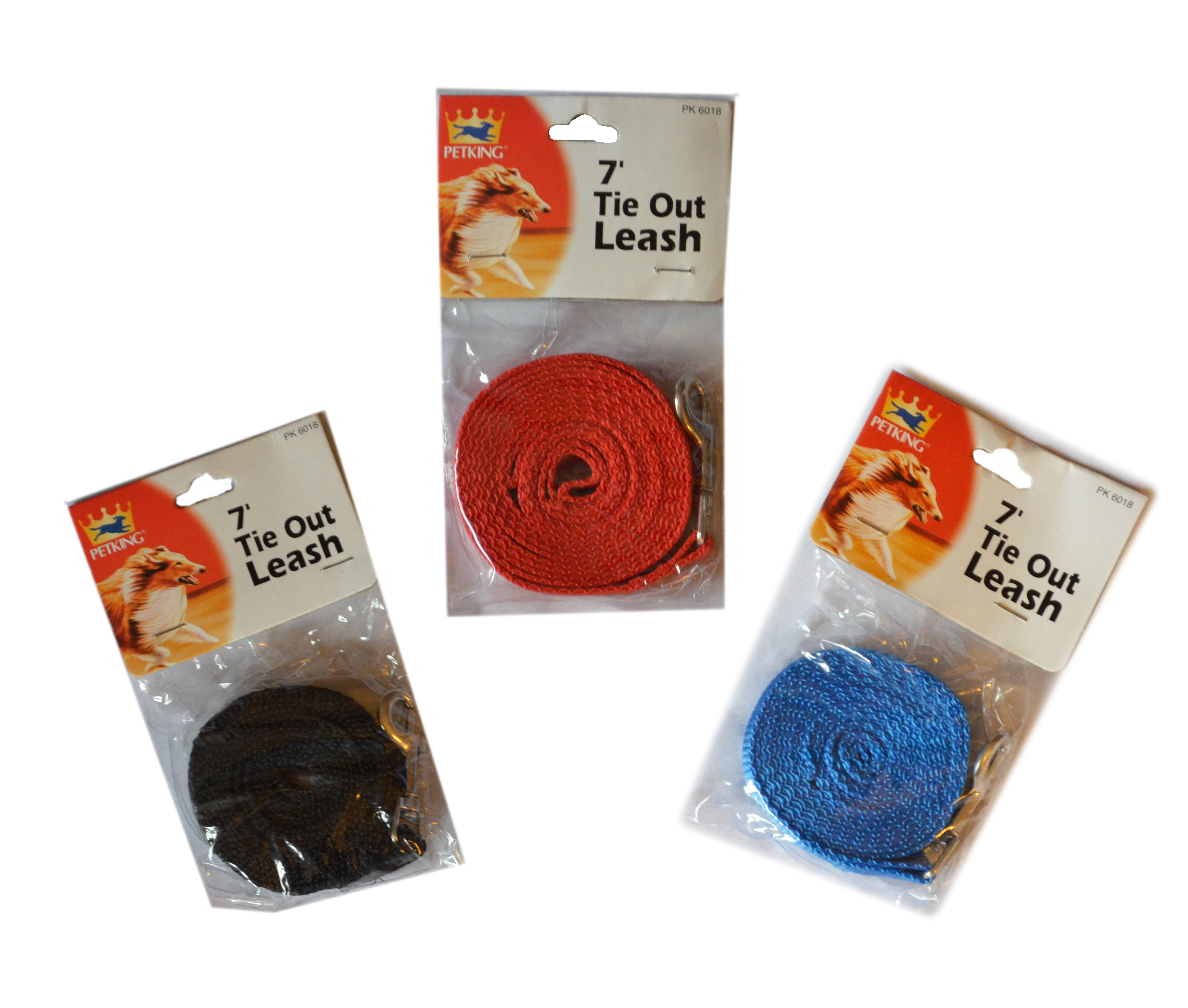 Set of 3 Nylon Tie Out Dog Leash 7 ft Red Blue and Black