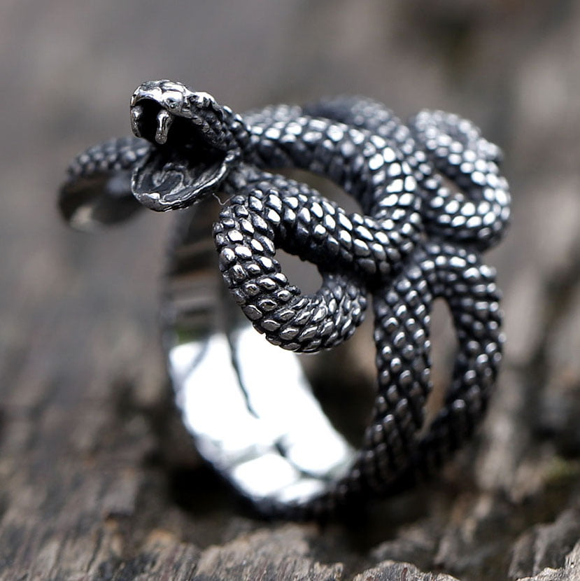 High Polish Snake Ring w/ Diamond in 14k White Gold - Filigree Jewelers
