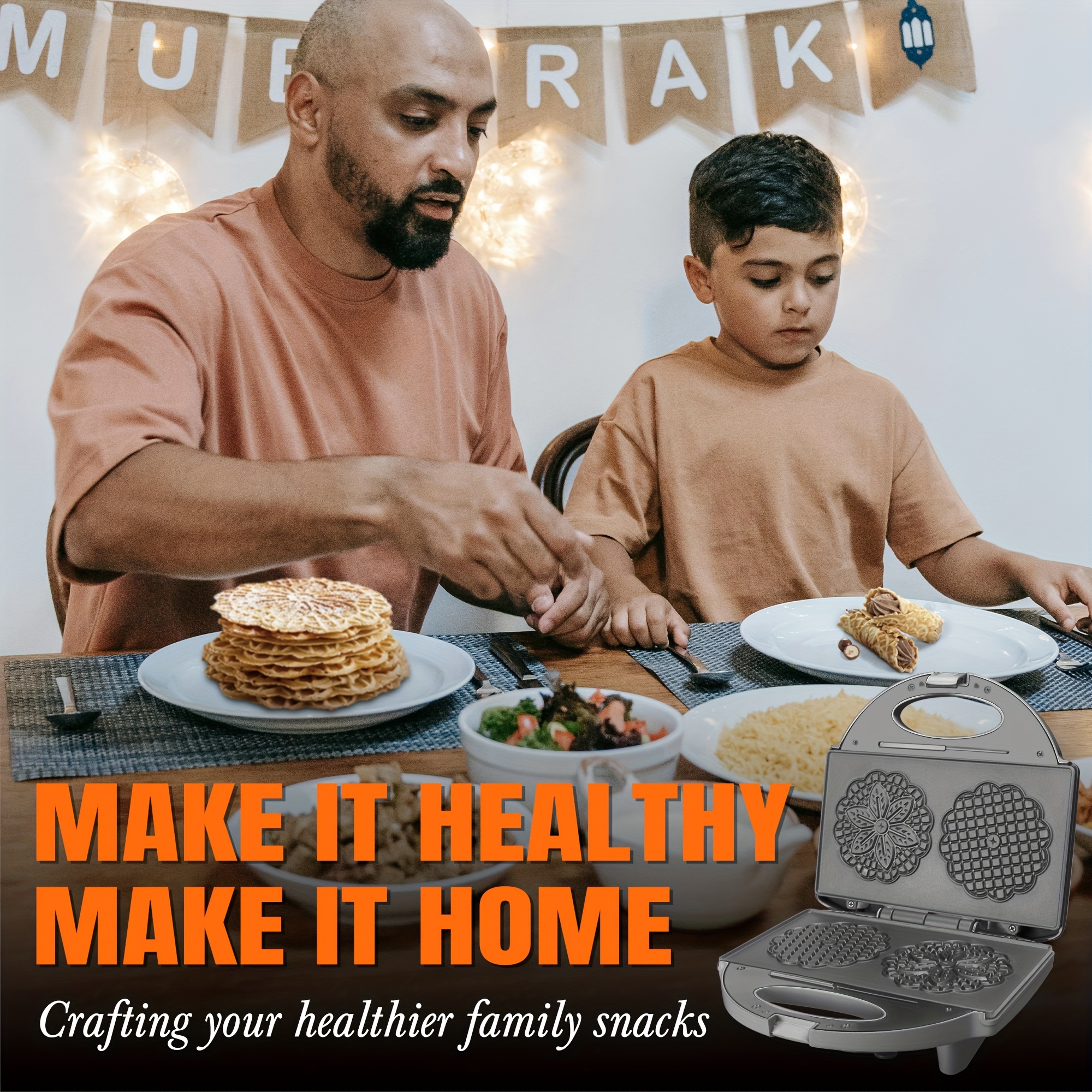 Electric Italian Pizzelle Maker with Snowflake Pattern, Nonstick Waffle Iron for Homemade Cookies & Waffles, Compact Appliance, Recipe Included