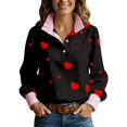 thumbnail image 2 of Valentines Day Outfit Women Long Sleeve Button Up Valentine Heart Lapel Collared Dressy Blouse, 2 of 5