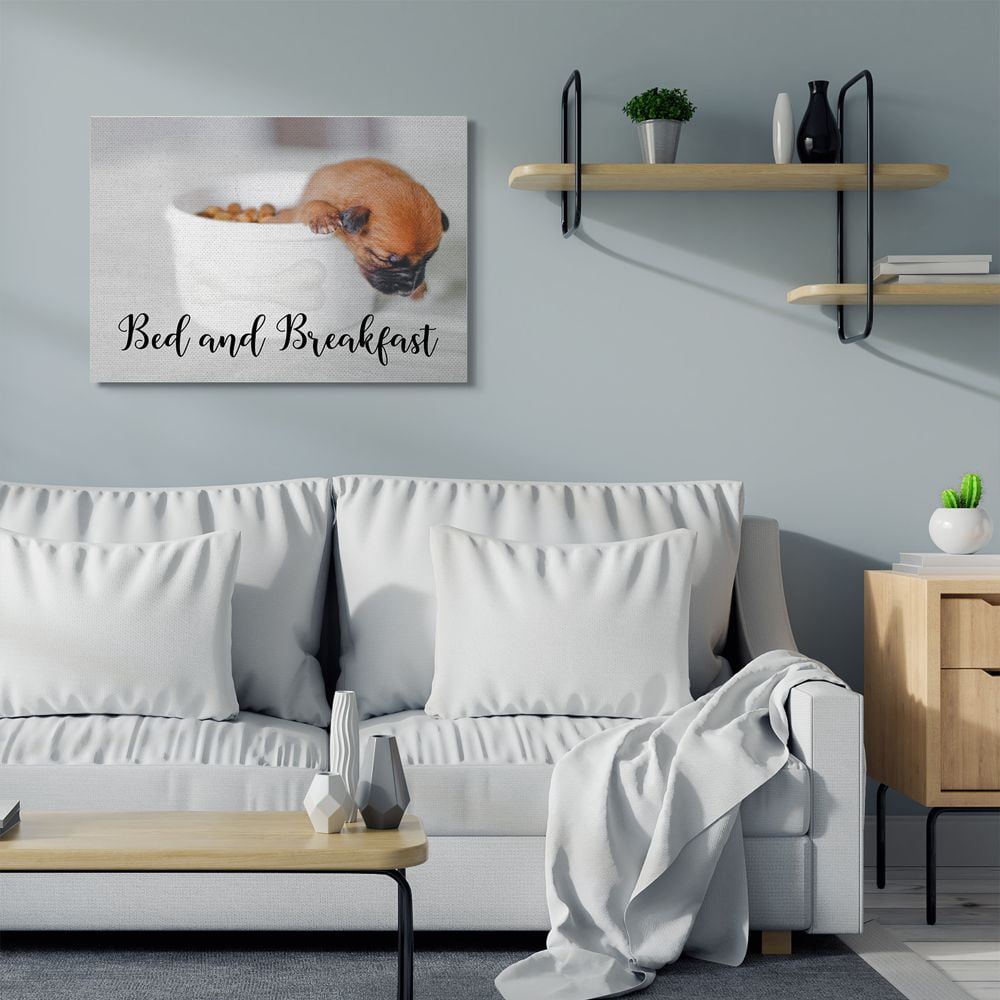 Stupell Industries Bed and Breakfast Phrase Puppy in Bowl House Dog Canvas Wall Art Design by Ziwei Li
