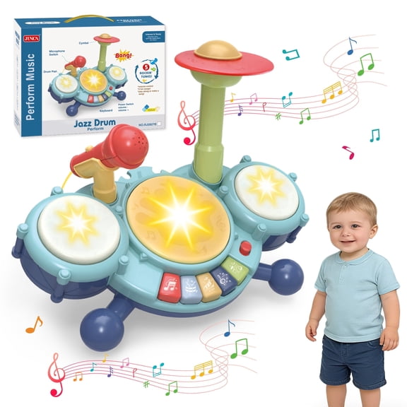 Leimiao Kids Drum Set for Toddlers, Montessori Musical Toys with Microphone, Learning Developmental 1-4 Years Baby Gift (Blue)
