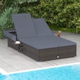 thumbnail image 2 of Patiojoy Patio Double Chaise Lounge with Shade 6-Level Adjustable Wicker Recliner Bed Gray, 2 of 9