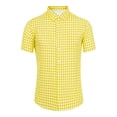 thumbnail image 3 of IWRICH Men's Short Sleeve Plaid Casual Button down Shirts Gingham Regular Fit Dress Shirts Yellow XL, 3 of 3