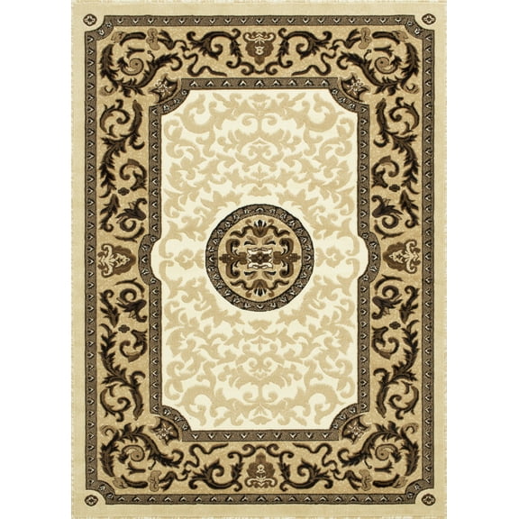 Allstar 5x7 Traditional Area Rug in Ivory with Berber Mandala Tibetan design (5' 2" x 7' 1")