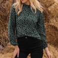 thumbnail image 2 of Women's Polka Dot Leopard Blouses Dressy Long Sleeve Mock Neck Shirt Tops Loose Fit Elegant Work Office Tshirts Top, 2 of 5