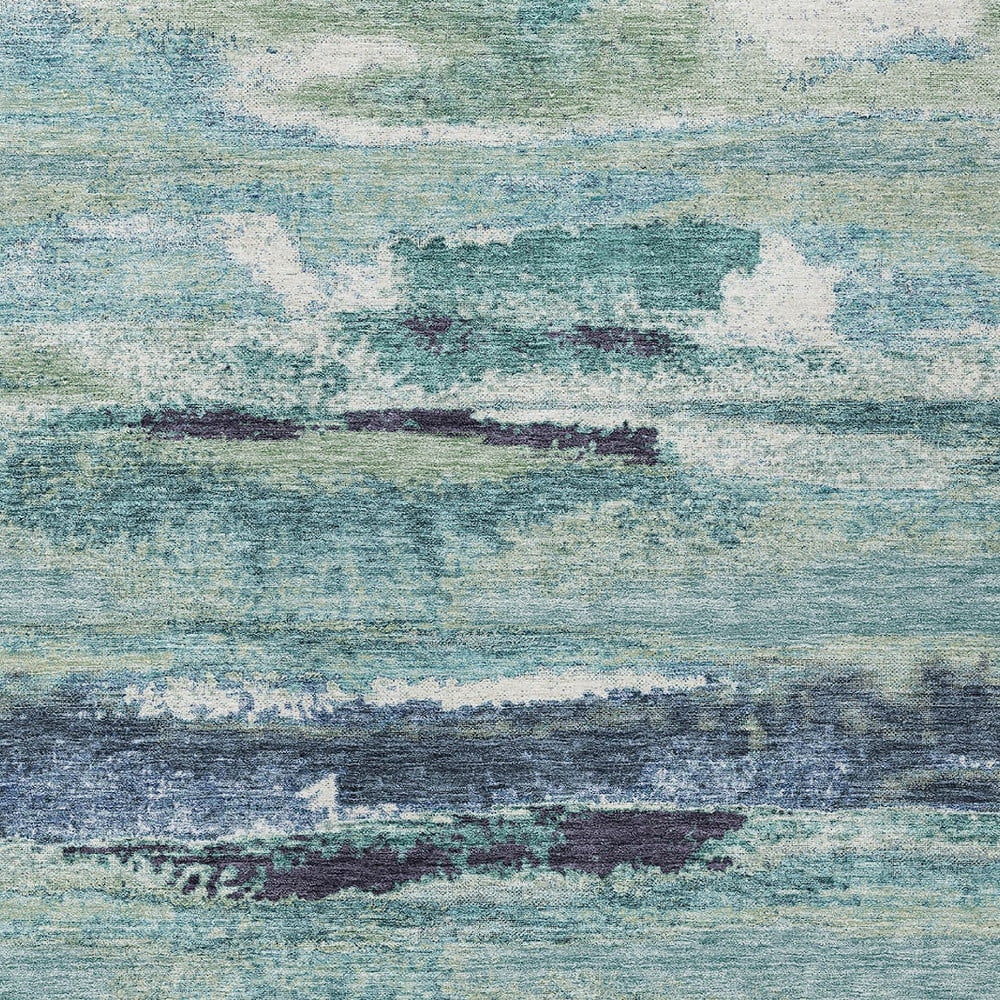 HomeRoots 612483 9 x 12 ft. Sage, Teal Blue & Navy Blue Abstract Washable Indoor & Outdoor Rectangle Area Rug
