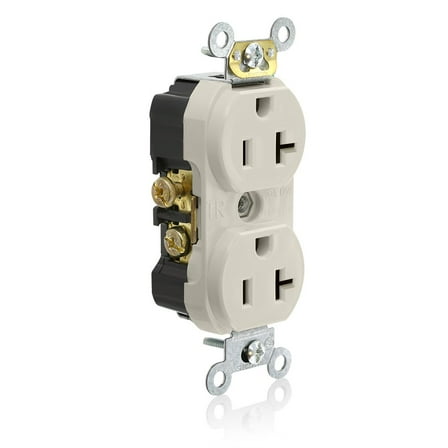 Leviton Tamper Resistant Duplex Receptacle, 20-Amp, 125-Volt, Side Wired, Commercial Spec Grade, No Clamps, Light Almond