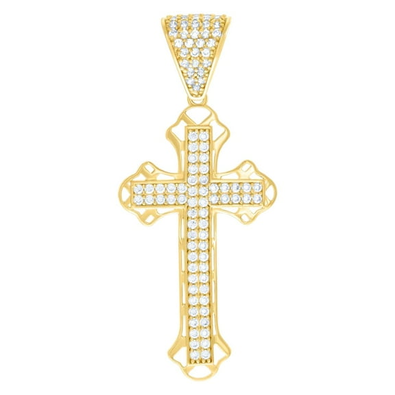 10k Yellow Gold Mens Cubic Zirconia Cross Religious Charm Pendant 48.8x21.6mm Wide Necklace for Men