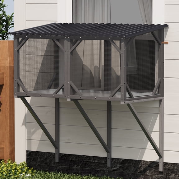 YIYADO Cat Window Box, 43.3" Catio Outdoor Cat Fence for Sunbathing, Napping and Overlooking, Sturdy Window Perch for Large Indoor Cats - All-Weather Use, Nature-Friendly Design