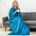 thumbnail image 2 of PAVILIA Teal Blue Fleece Wearable Blanket with Sleeves for Adults Women Men, Soft Warm Full Body Wrap Throw, Sweatshirt Pocket, Cozy Pullover Robe Blanket with Arm, Gifts for Christmas Mom Wife, 2 of 9