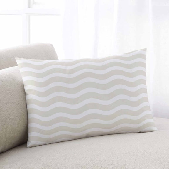 Cream Stripe Lumbar Pillow Covers 12x20 Inch, Modern Abstract Waves Beige Striped Decorative Pillowcase with Zipper, Microfiber Pillow Protector, Breathable Throw Pillowcases for Sofa Bed Living Room