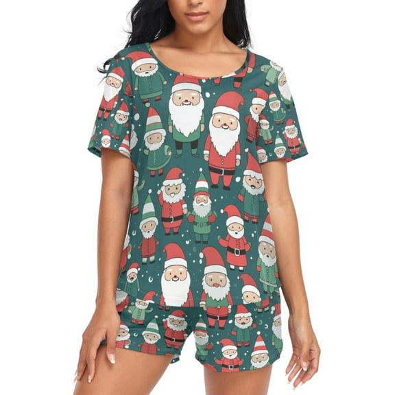 joogoo Women's Pajama Set Santa Claus Christmas Short Sleepwear Loungewear with Pockets M