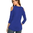 thumbnail image 2 of JYLFC Womens Cold Shoulder Criss Cross V Neck T-shirts 3/4 Sleeve Tops, Blue L, 2 of 3