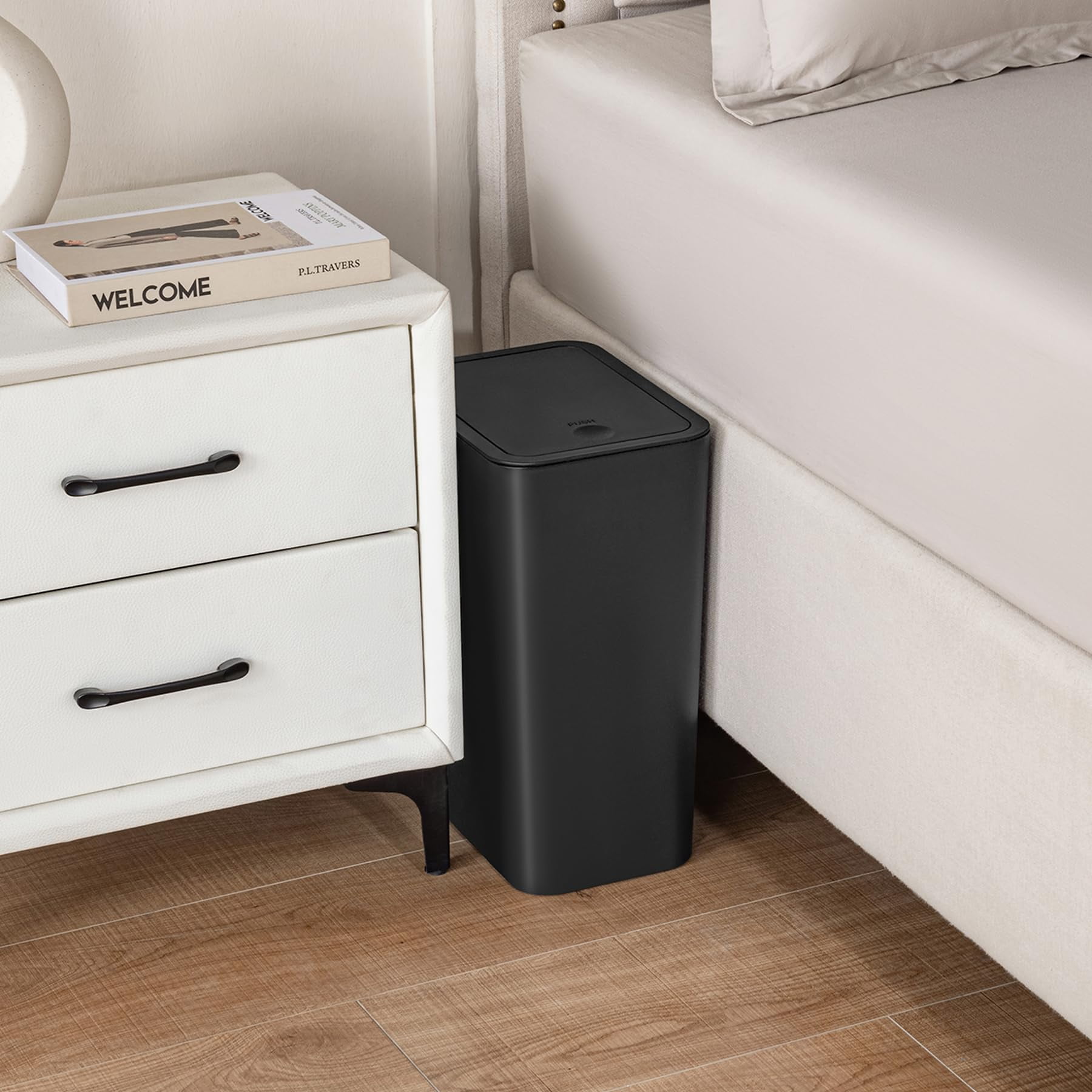 Garbage Can With Lid 4 Gallon/15 Liter Plastic Wastebasket 2 Pack Black