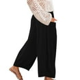 thumbnail image 4 of Summer Savings 2024! TAGOLD Womens Summer Pants,Women Cotton Linen Solid Casual Pant Loose Comfy Solid Drawstring Wide Leg Crop Trousers With Pockets, 4 of 5