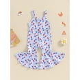 thumbnail image 5 of Aojekbee 4th of July Toddler Girls Romper Jumpsuit Flower Flag Print Sleeveless Bell Bottom Overalls Kids Summer Clothes, 5 of 10
