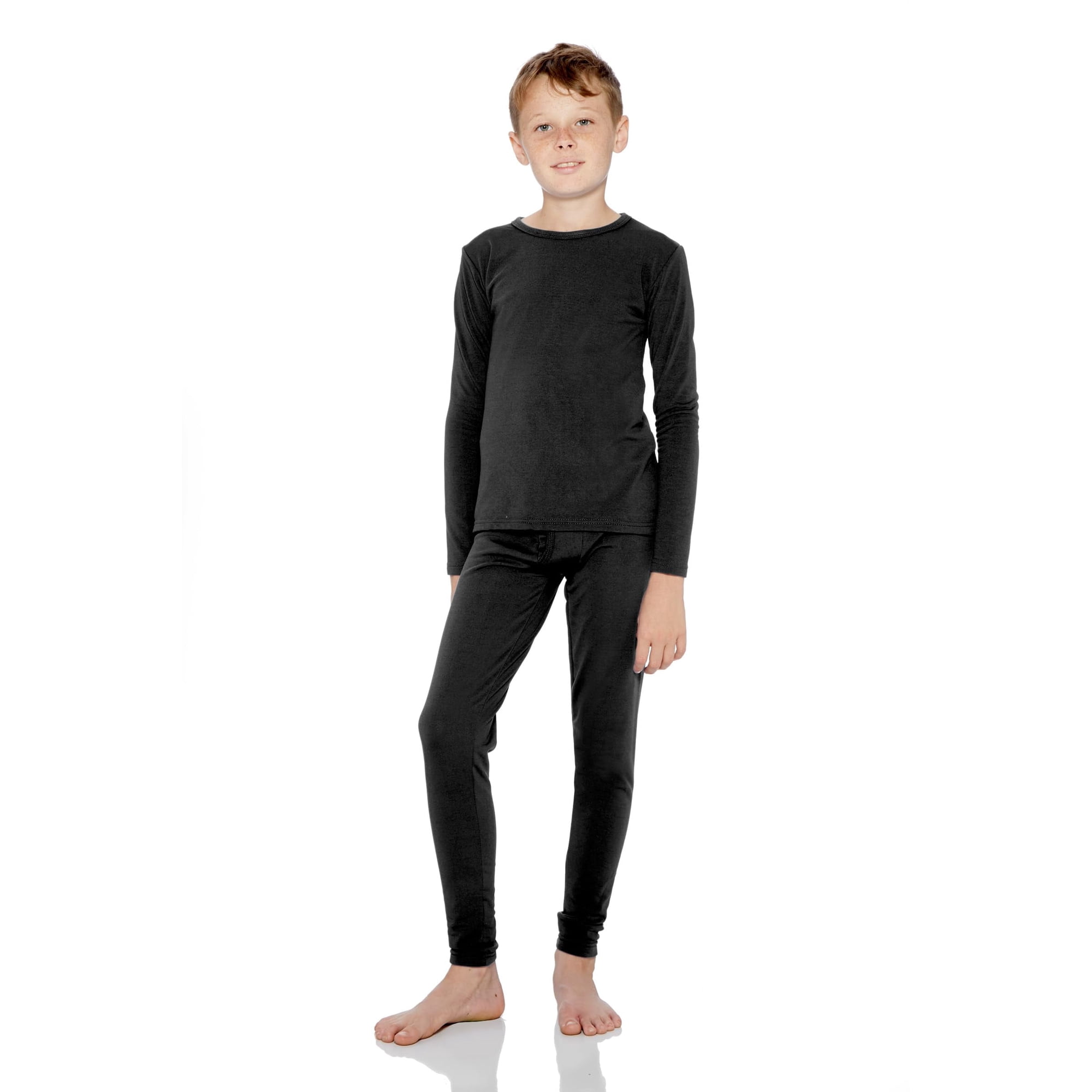 Rocky Kids Thermal Underwear Top & Bottom Set Long Johns for Boys, Black Medium