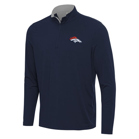 Men's Antigua Navy/Gray Denver Broncos Content Quarter-Zip Pullover Top
