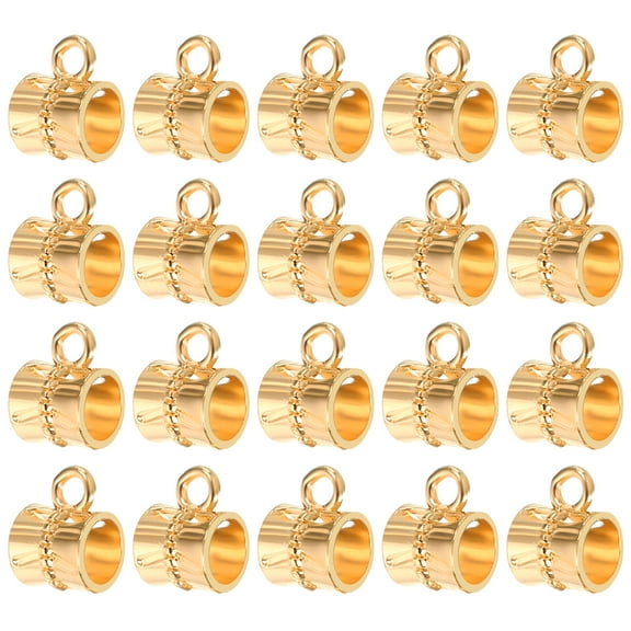 100Pcs Bail Beads Charm, Loose Spacer Beads Pendants Bulk Mini Hanger Column Charm for Jewelry Making, Golden