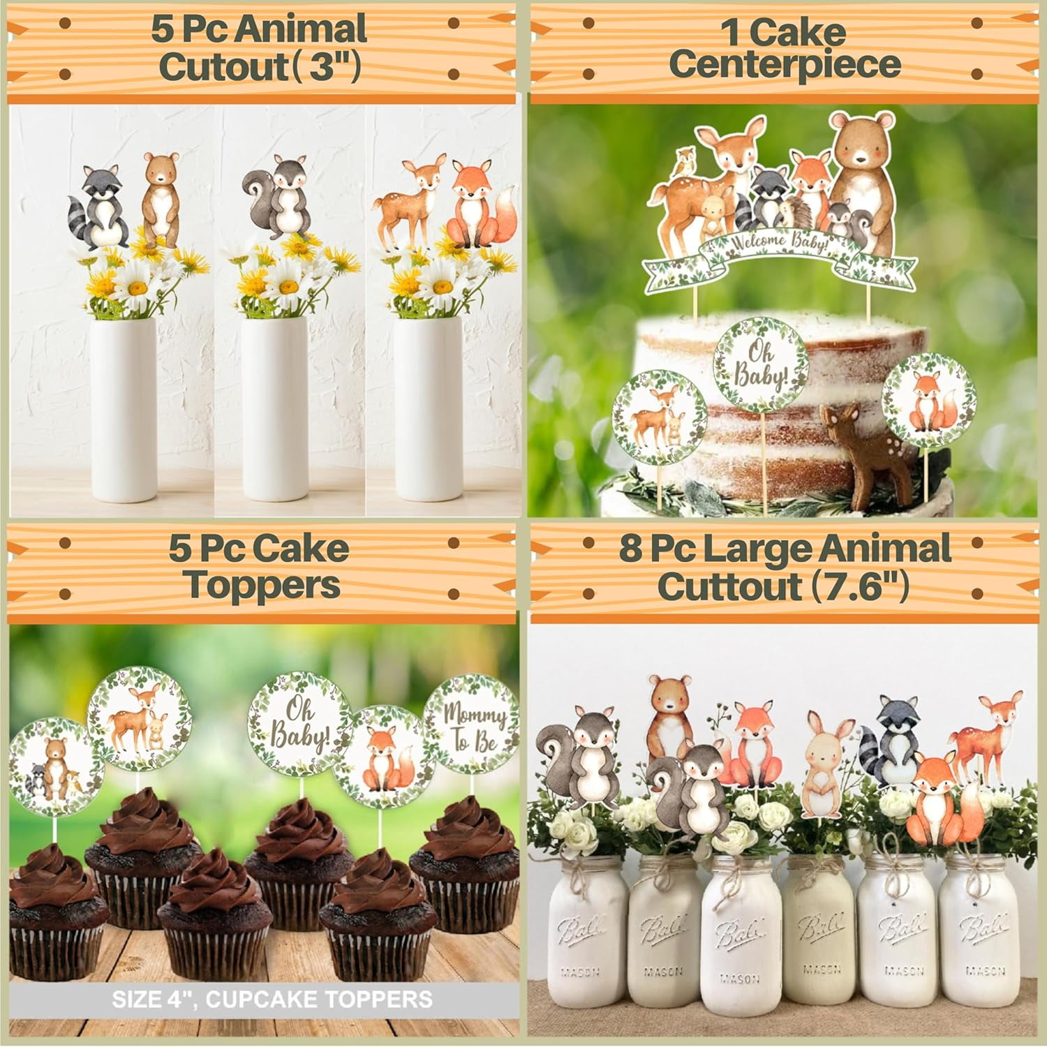 MEGA 257-Piece Woodland Baby Shower Decorations Kit for Boy & Girl, Gender Neutral Forest Animal Theme, Includes BABY Boxes, Banner, Backdrop, Balloon Garland, Tableware for 20 Guests