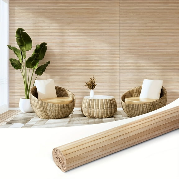 Natural Bamboo Wall Panel For Interior Wall Decor, 48 X 96 Inch Pole Wrap Wainscoting Paneling For Wall Ceiling Furniture Cabinet Office, Carbonized