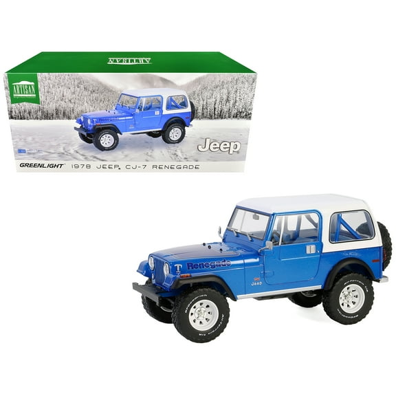 1978 Jeep CJ-7 Renegade Captain Blue Metallic with White Top "Artisan Collection" Series 1/18 Diecast Model Cars by Greenlight