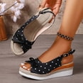 thumbnail image 6 of Fiaer Wedge Sandals for Women Platform Polka Dot High Wedge Shoes Bow Cute Summer Footwear Resort Retro Sling Back Peep Toe Dressy Woven Sandals Black 7.5, 6 of 9