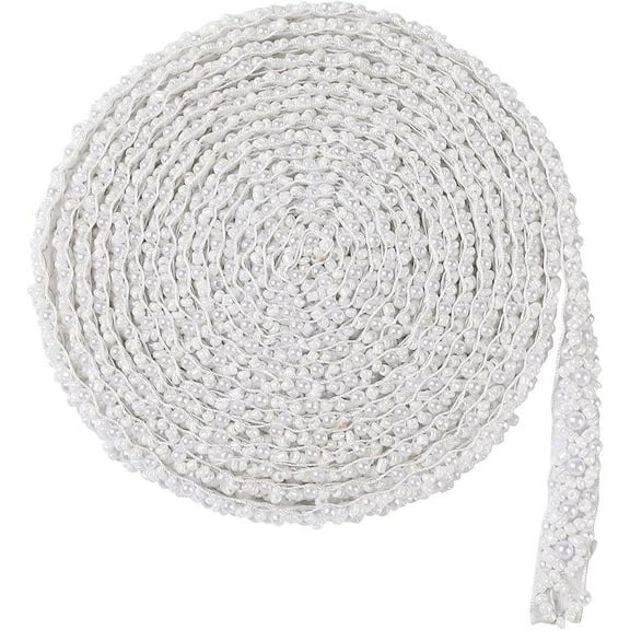 3 Yards Pearl Beaded Trim White Rhinestone Applique, Rhinetones Trim for Dress, Crystal Beaded Applique for Bridal Wedding, Party and Craft Sewing on Costume Bridal Dress Decor 1cm