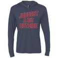 thumbnail image 1 of 'Juuussst a Bit Outside' Tri-Blend Long Sleeve Hooded T-Shirt by ThirtyFive55, 1 of 2