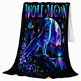 thumbnail image 2 of Wolf Moon Howling At Stars Celestial Scene Mystical, Peaceful Mountain Lake Scene, Warm Flannel Blanket for Cabin and Lodge, Outdoor Lovers Friendship Gift, Fantasy Home Decor, 2 of 9