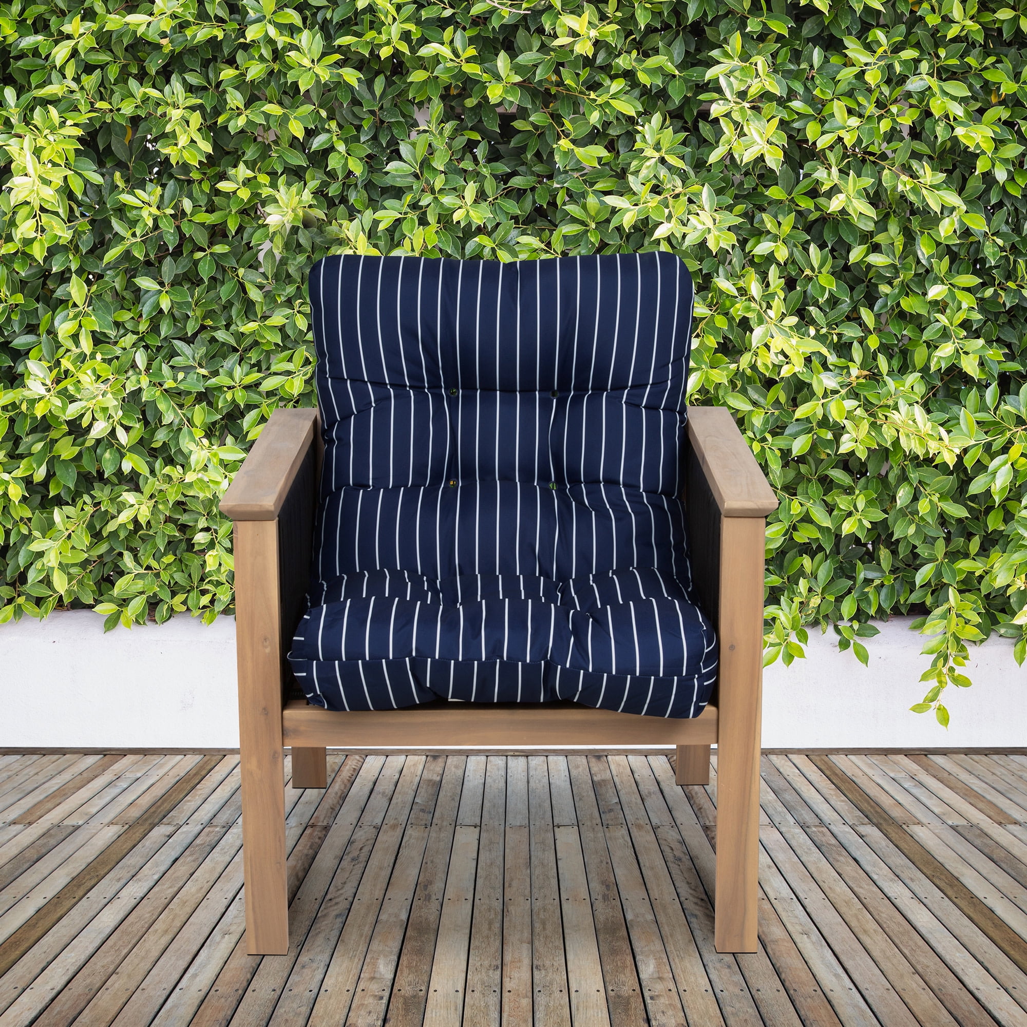 Patio Chair Cushion, Classic Navy, Stripe, 21”W x 19”D (seat) x 22.5”H (back)