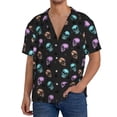 thumbnail image 1 of Balery purple cyan brown Skull Camisa Casual de Manga Corta con Botones para Hombre, Texturizada, Estilo Cubano, para Playa, Verano-Small, 1 of 5