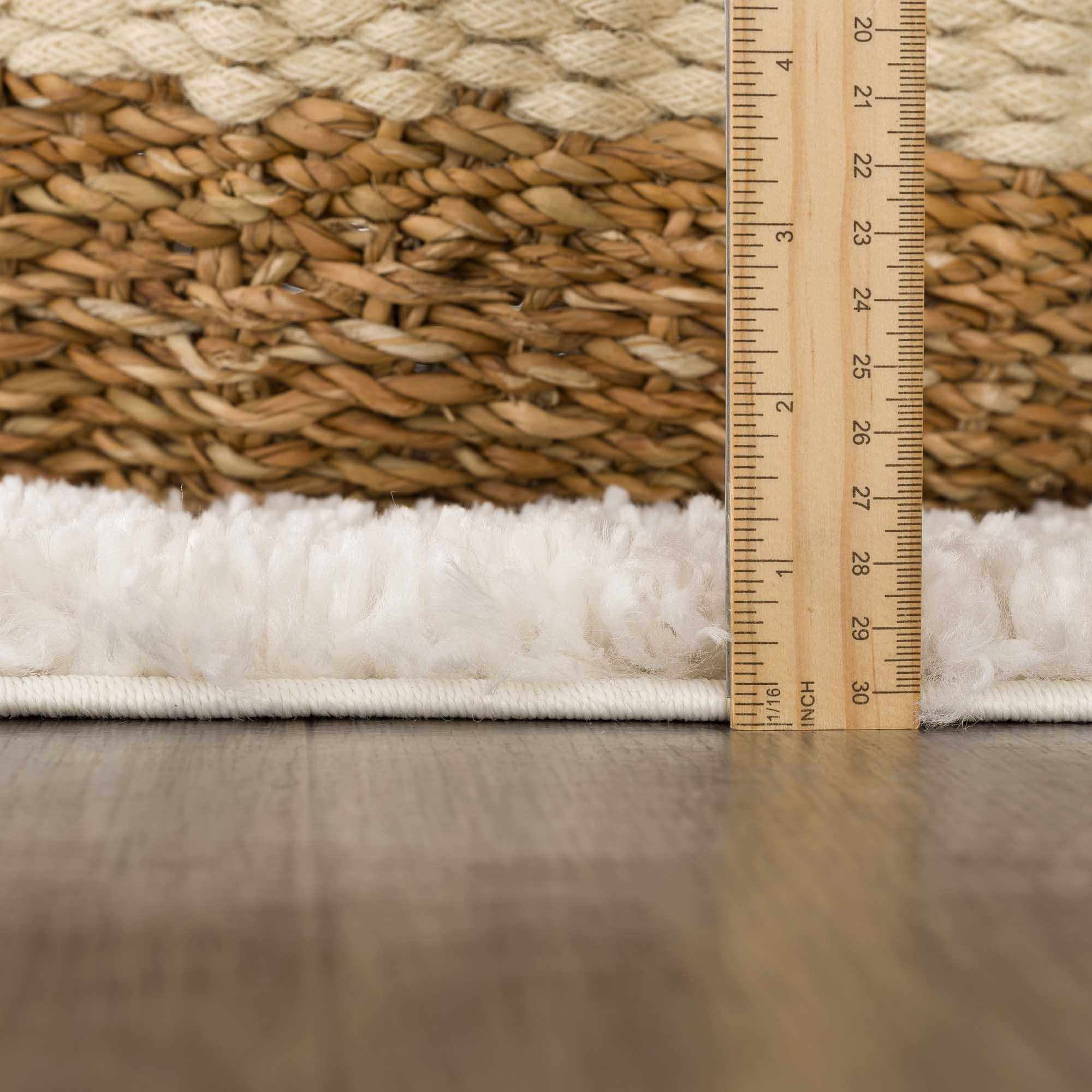 Hauteloom Galaxy Shag Living Room, Bedroom Area Rug - Bohemian, Transitional - Plush Pile - Light Beige, Cream - 4'3" x 5'7"