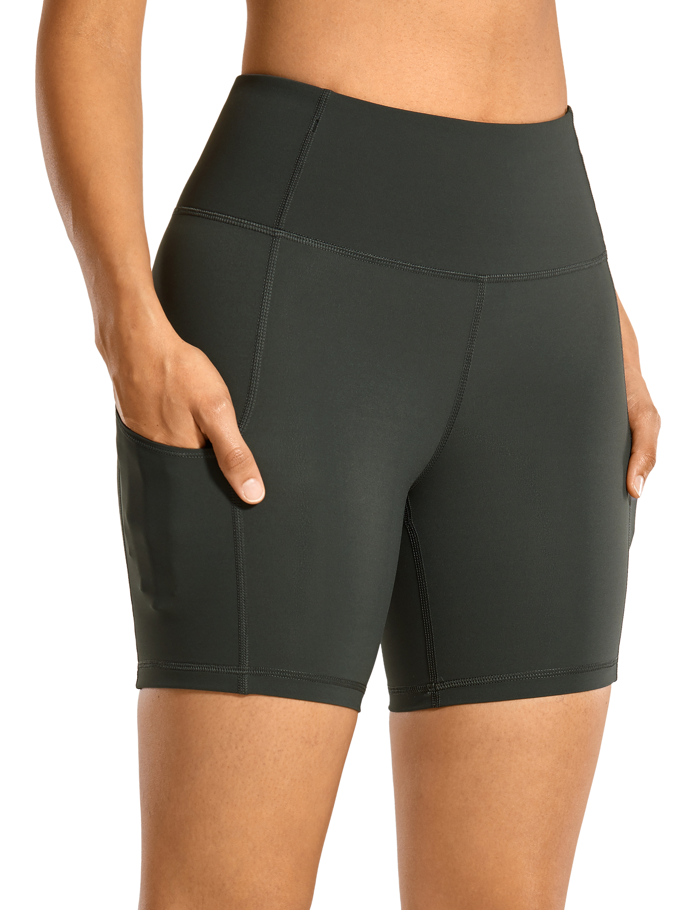 CRZ YOGA Womens Workout Shorts High Waist Yoga Biker Shorts Athletic Running Shorts with Pockets Naked Feeling 10 Inches 
