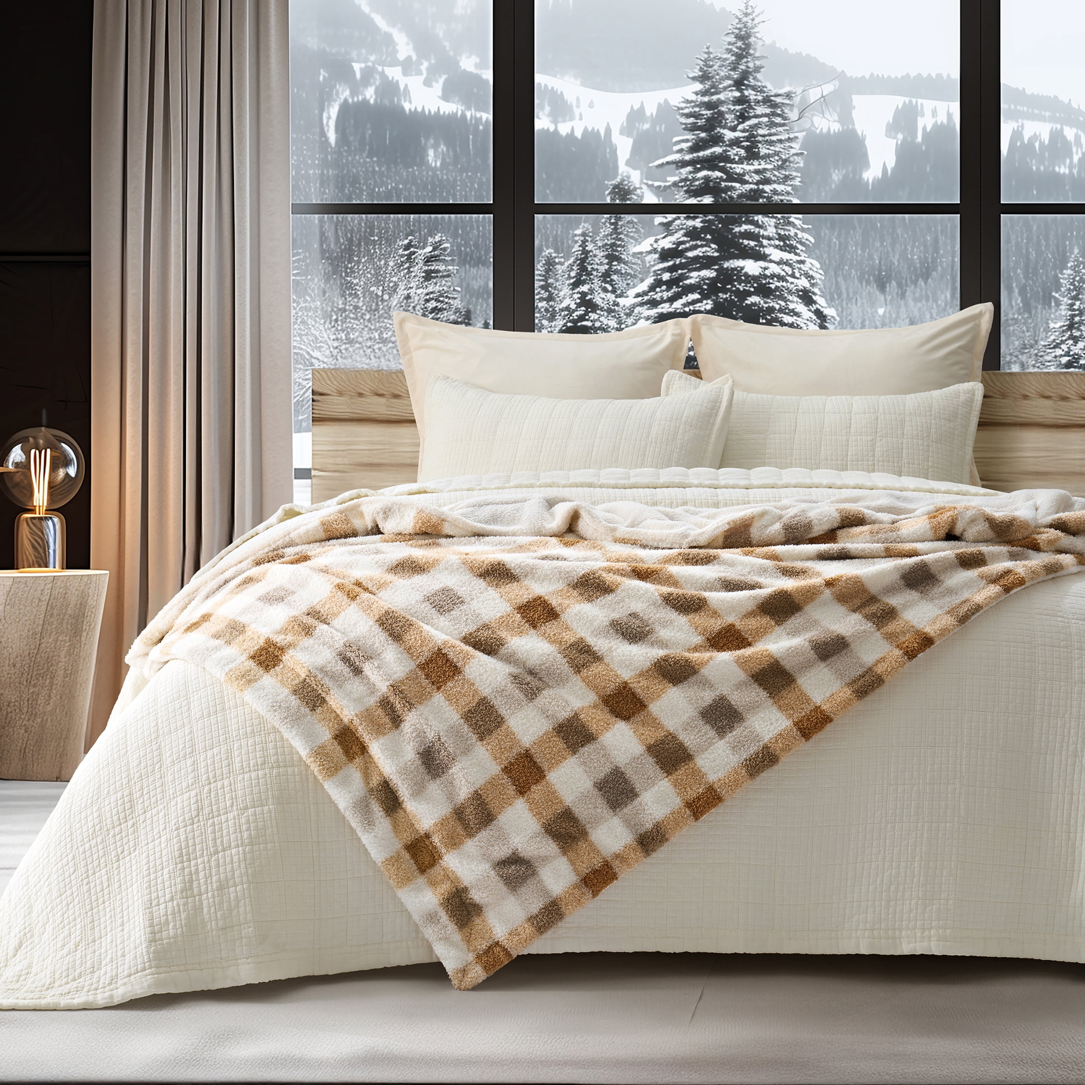 Evergrace Cozy Classic Plaid Throw, Brown Check, 50"x72"All Ages
