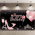 thumbnail image 5 of Feliz cumpleaños telón de fondo tela brillo rosa cumpleaños fondo Banner, 1pc-180*120cm JAMW Sencillez, 5 of 5