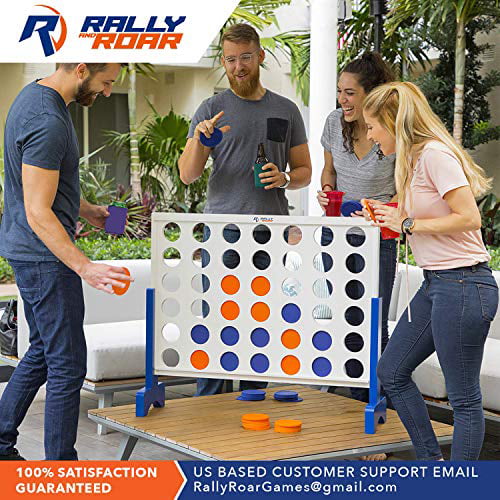 Bar Game Lawn Oversized Family Outdoor Party Games for Backyard Parties Premium Wooden Four Connect Game Set in 3 Wood Grain by Rally & Roar 4 to Score with Carrying Bag Giant 4 in A Row 