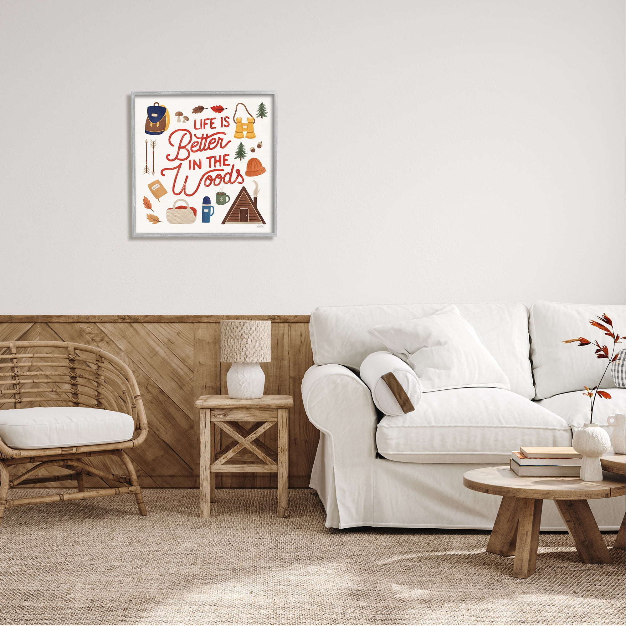 Stupell Industries Better in the Woods Phrase Typography Painting Gray Framed Art Print Wall Art, 24 x 24