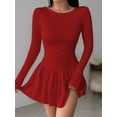 thumbnail image 6 of Female Long Sleeve Corset Mini Dress Ruffle Hem Short Party Club Dresses Red XS, 6 of 9