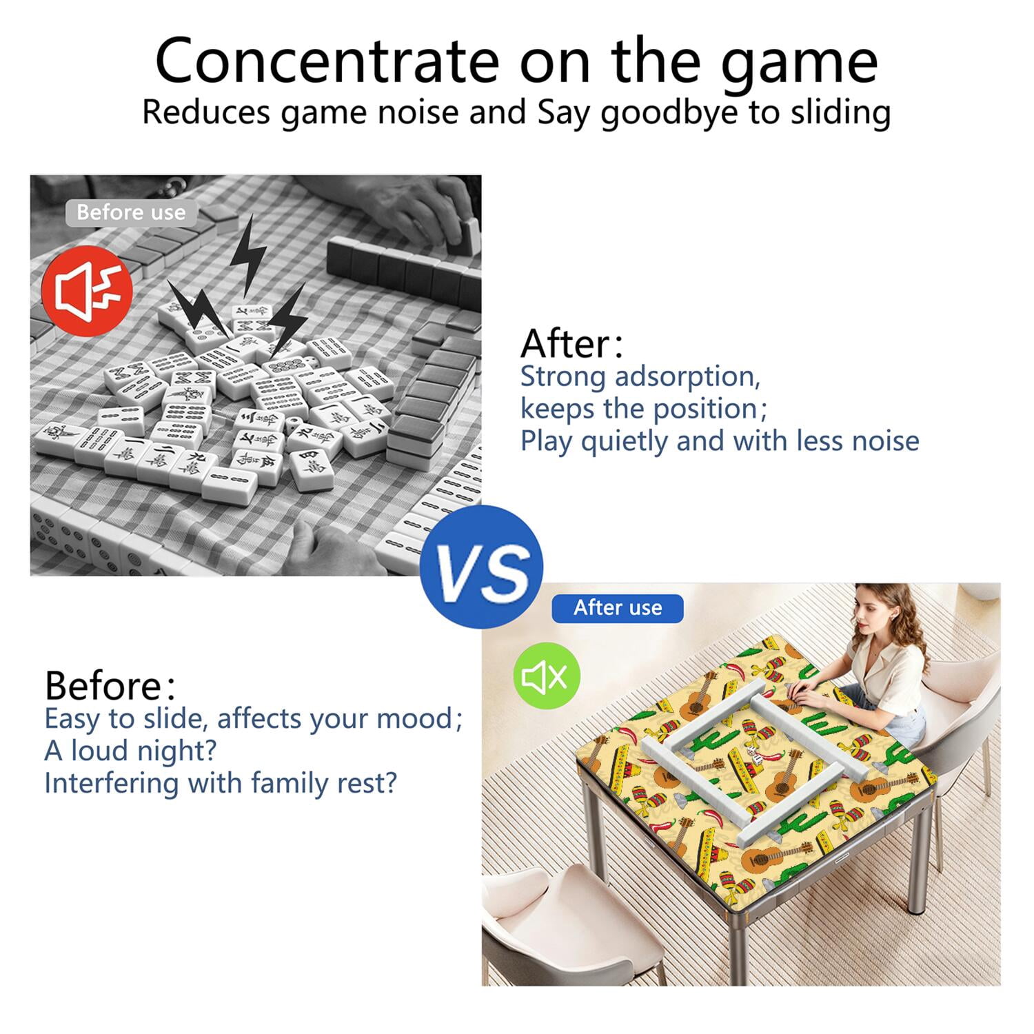 31.5 Inch Plants Design Mahjong Table Pad Made of Durable Rubber with Anti-Slip Non-Slip Surface and Noise Reducing Technology for Card Games Board Games Tiles