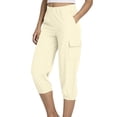 thumbnail image 3 of Visit the JURANMO Store Womens Elastic Hem Capri Pants High Waist Straight Leg Jogger Cargo Pant Lightweight Solid Casual Work Capris with Multi Pockets Beige L, 3 of 10