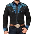 thumbnail image 6 of FINALGANG Mens Cowboy Floral Embroidery Shirt Long Sleeve Snap Button Shirt With Contrast Stitching Bust Pockets For Festival Daily Wear Black3 L, 6 of 6