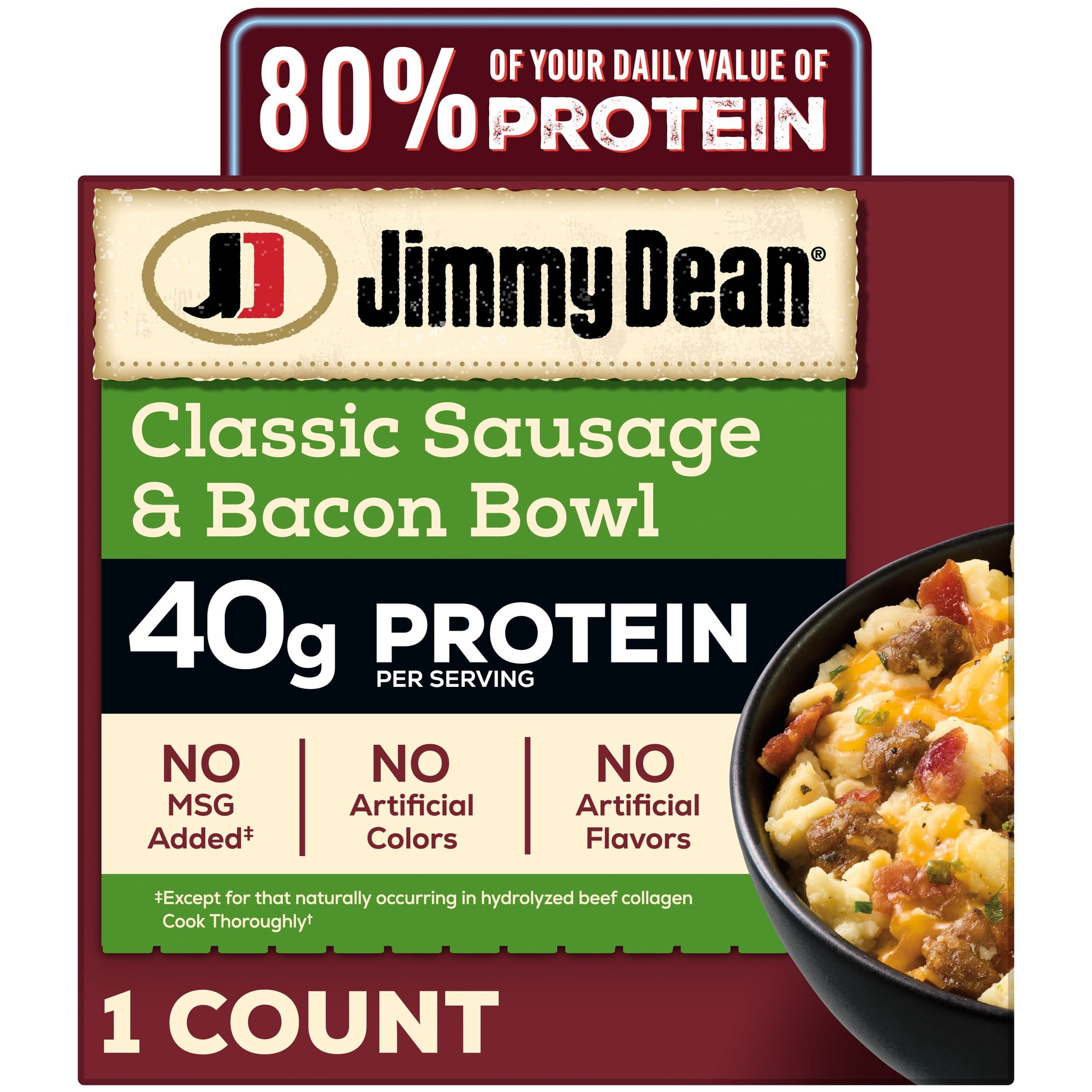 Jimmy Dean Frozen Protein Breakfast Bowl, Classic Sausage, Bacon, Cheese & Scrambled Egg, 7.25 oz