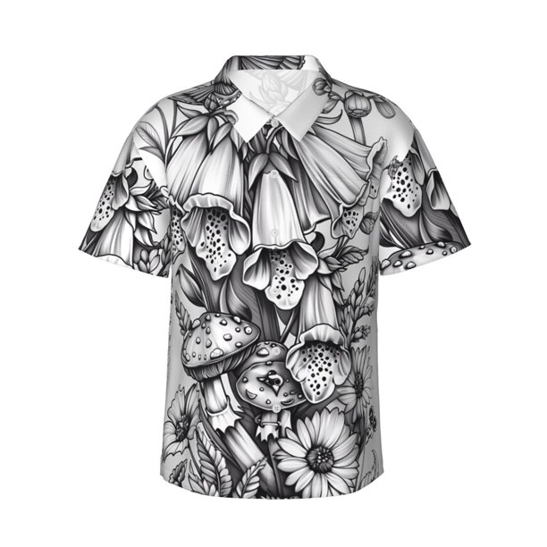 Balery Monochrome Botanical Illustration Camisas hawaianas de manga corta para hombre, camisas playeras de corte holgado, camisas de vacaciones con botones,3X-Large