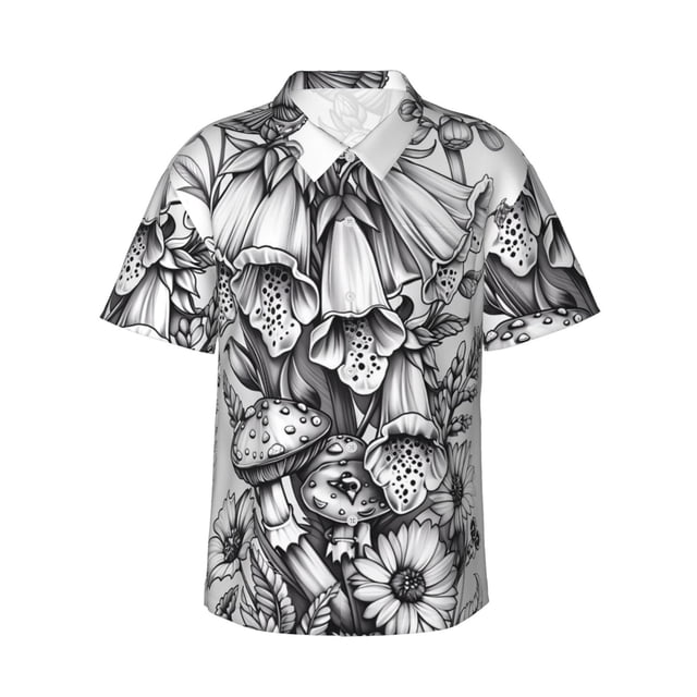 Fotbe Monochrome Botanical Illustration Camisa Hawaiana para Hombre Unisex – Camisa Casual de Verano con Botones de Manga Corta de Algodón y Lino,Medium