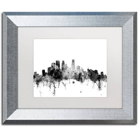 Trademark Fine Art "Minneapolis MN Skyline B&W" Canvas Art by Michael Tompsett, White Matte, Silver Frame
