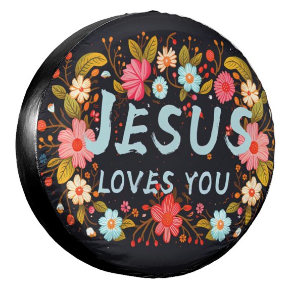 KAKALAD Jesus Loves You Christian Monogram 03 Spare Tire Cover Universal Vehicle Accessories Buckle Car Tools 14”in