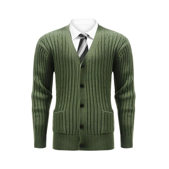 Mens V Neck Cardigan Sweaters with Pockets Button-Down Long Sleeve Coats Chunky Knitted Solid Color Slim Thermal Warm Business Work Outerwear Sweater