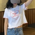 thumbnail image 3 of Camiseta corta con estampado de letras para mujer, Top informal de manga corta con cuello redondo para fiesta, 3 of 8